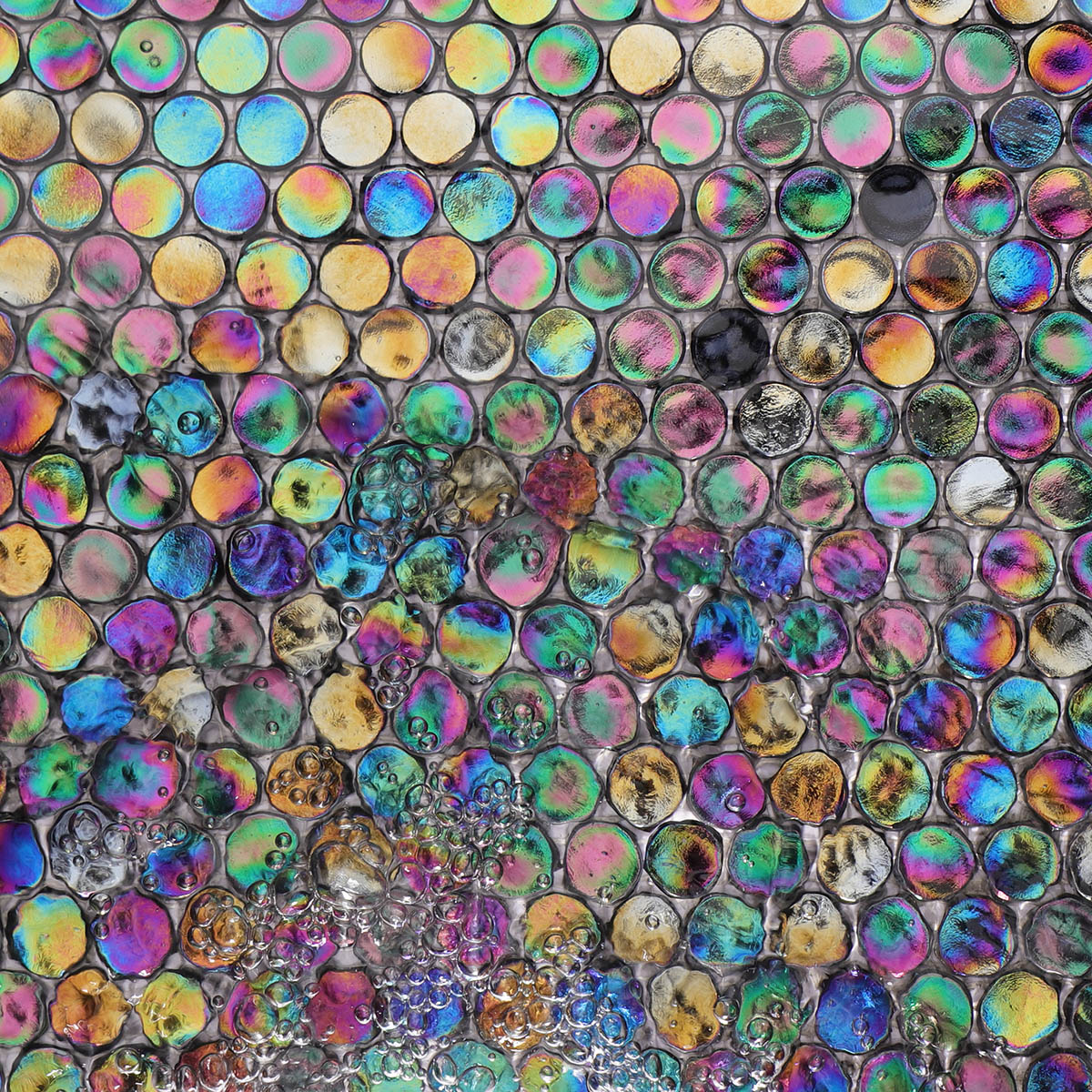 Glossy Black Iridescent Penny Round Glass Mosaic Wall and Floor Tile