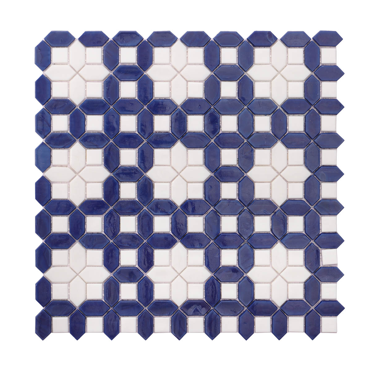 Blue and White Glass Mosaic Tiles - Picket and Square Design