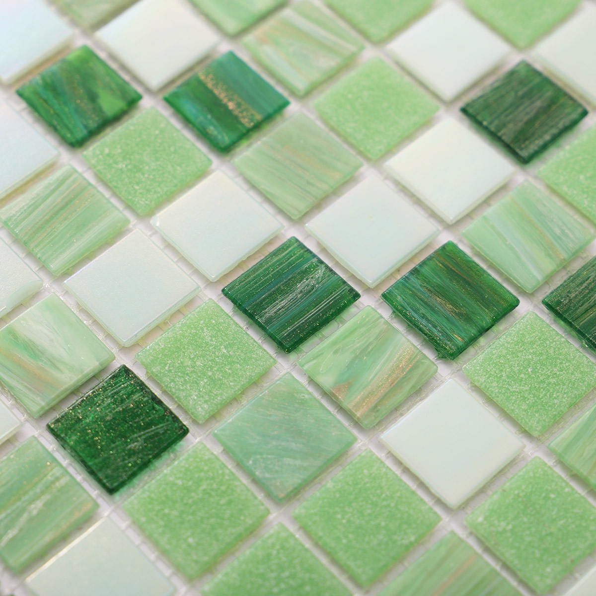 Iridescence Spring Green Square Glass Mosaic Pool Tiles
