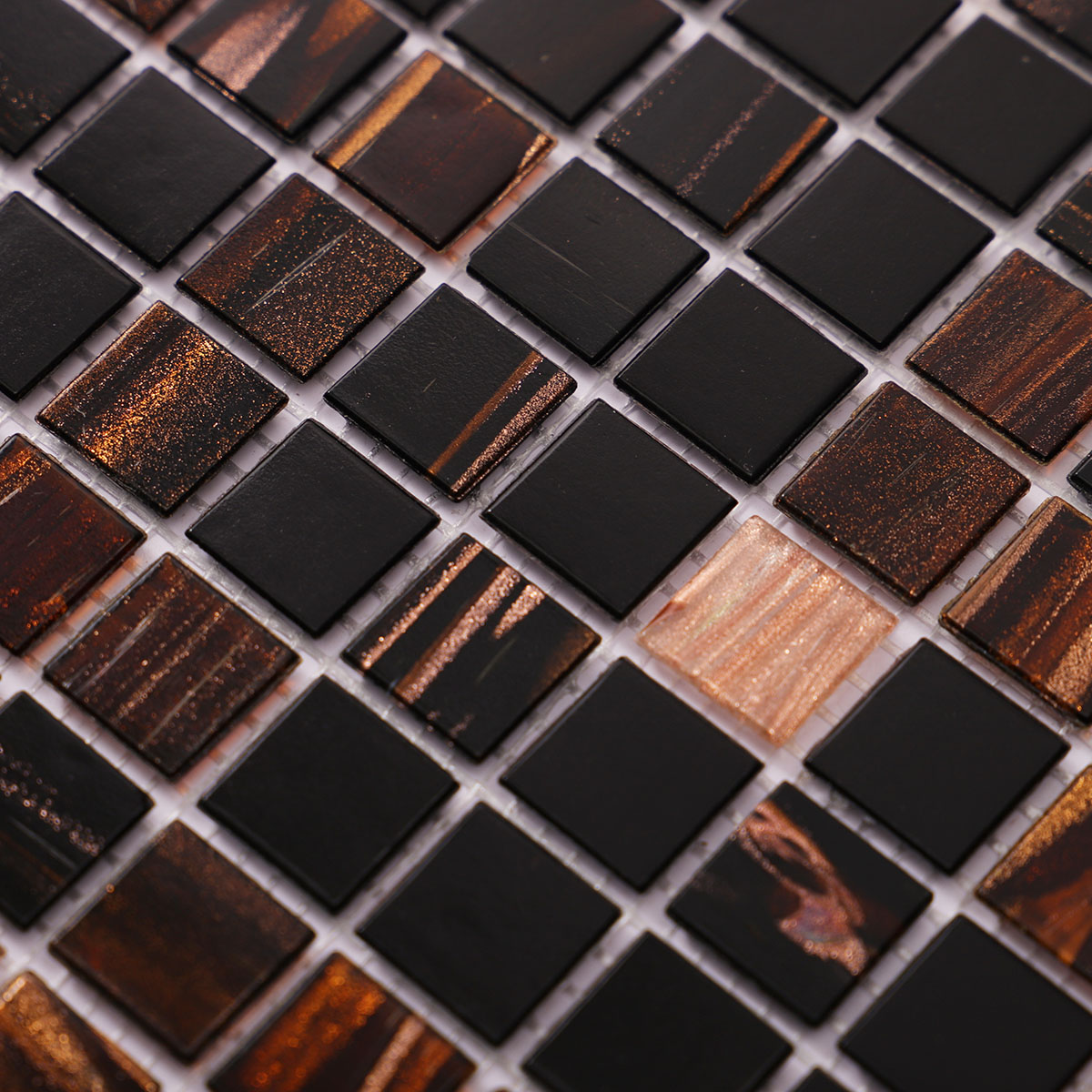 Coffee Brown and Black Glass Square Mosaic Pool Tiles