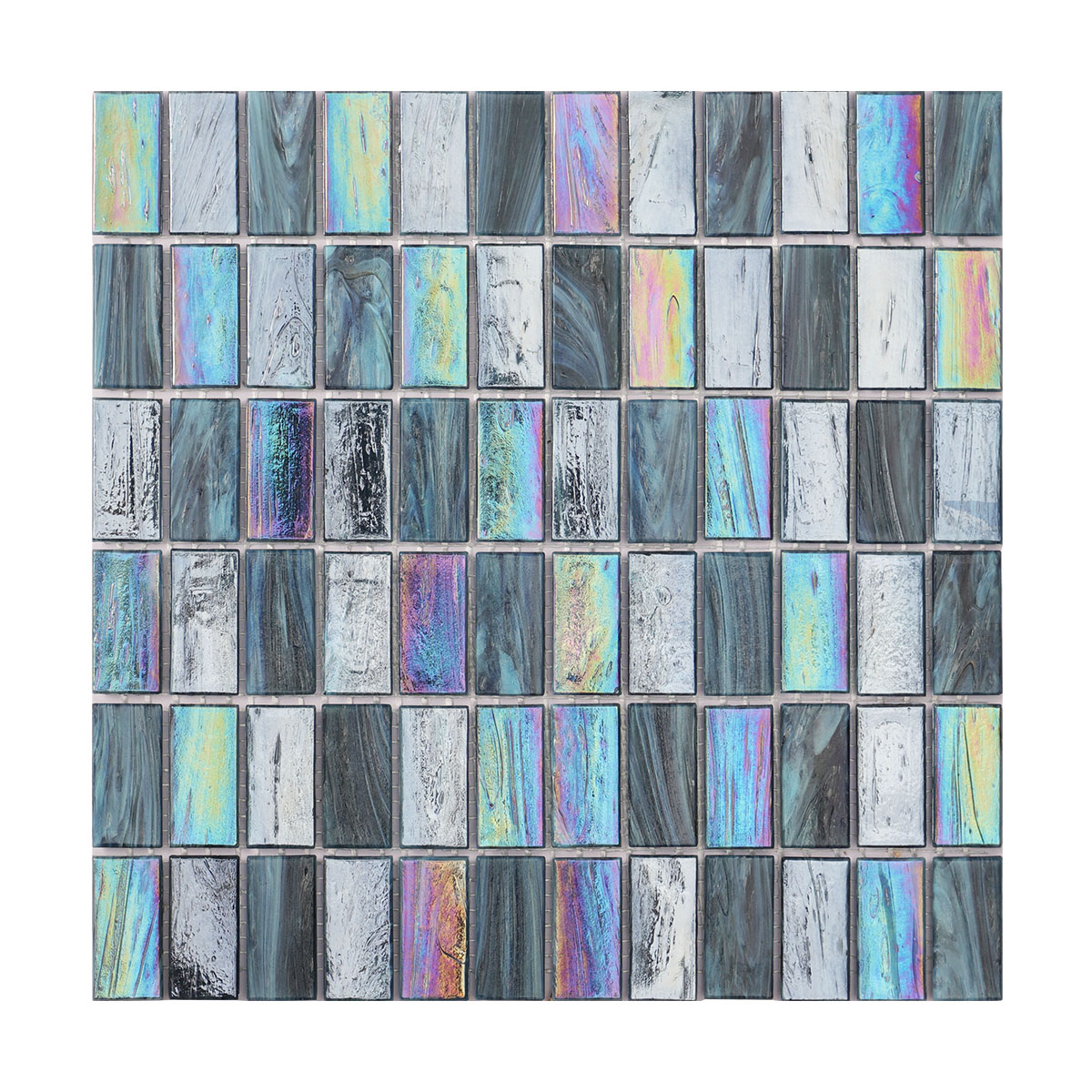 Iridescent Dark blue Rectangle Glass Mosaic Bathroom Tiles 