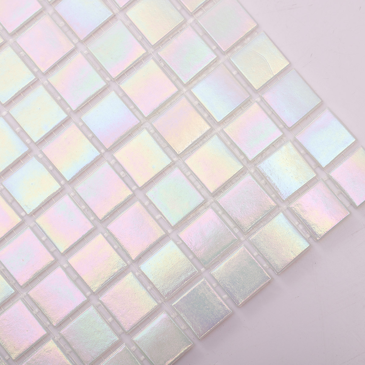 Iridescent Pure White Square Glass Mosaic Tiles for Bathrooms-SAICINA TILES