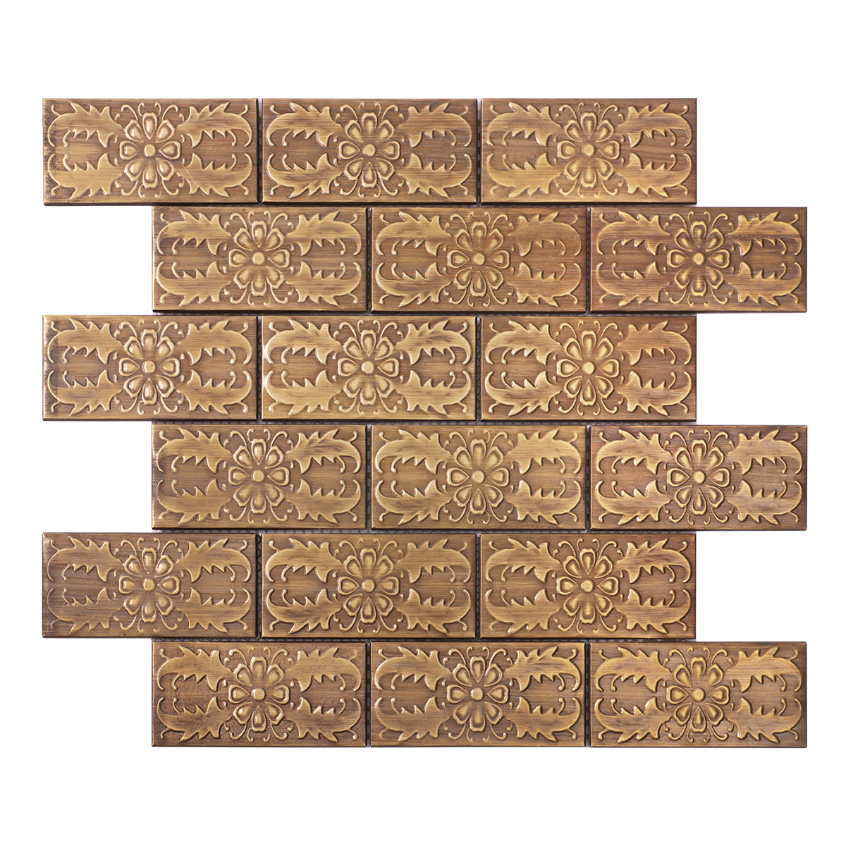 Front side of copper subway mosaic with decorative patterns