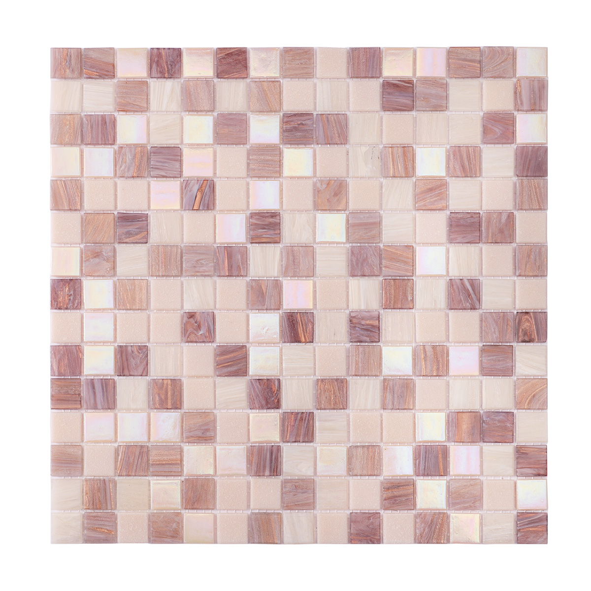 Obverse side of purple and pale pink uniform square glass mosaic tiles
