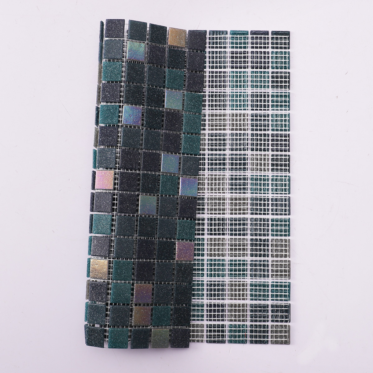 Black mix bottle green glass mosaic tile folded back side