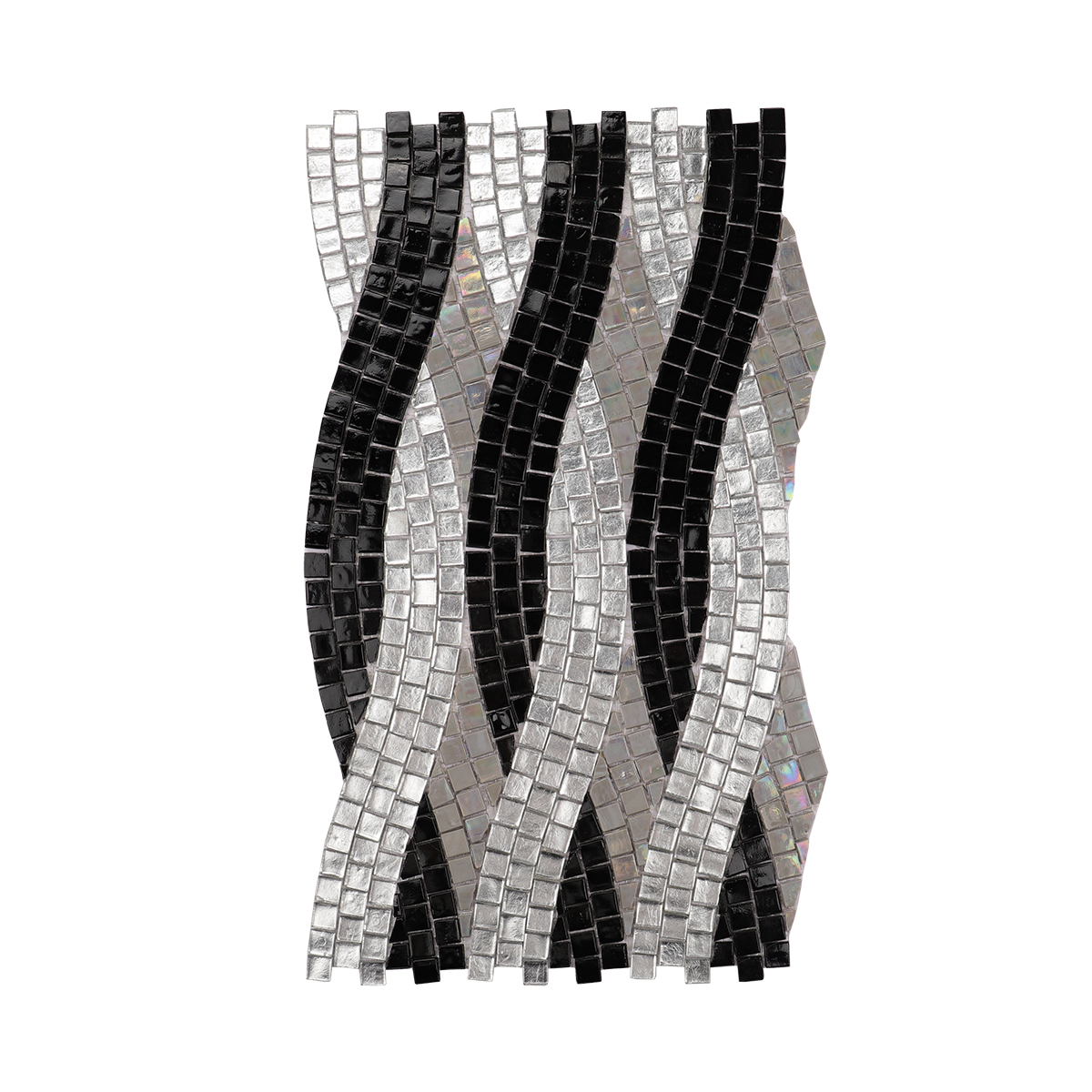 Detailed view of obverse side of glass mosaic wall art