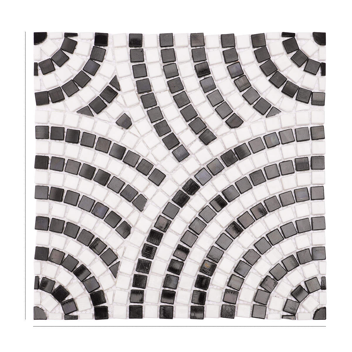 Obverse side of white and black scale glass mosaic tiling art
