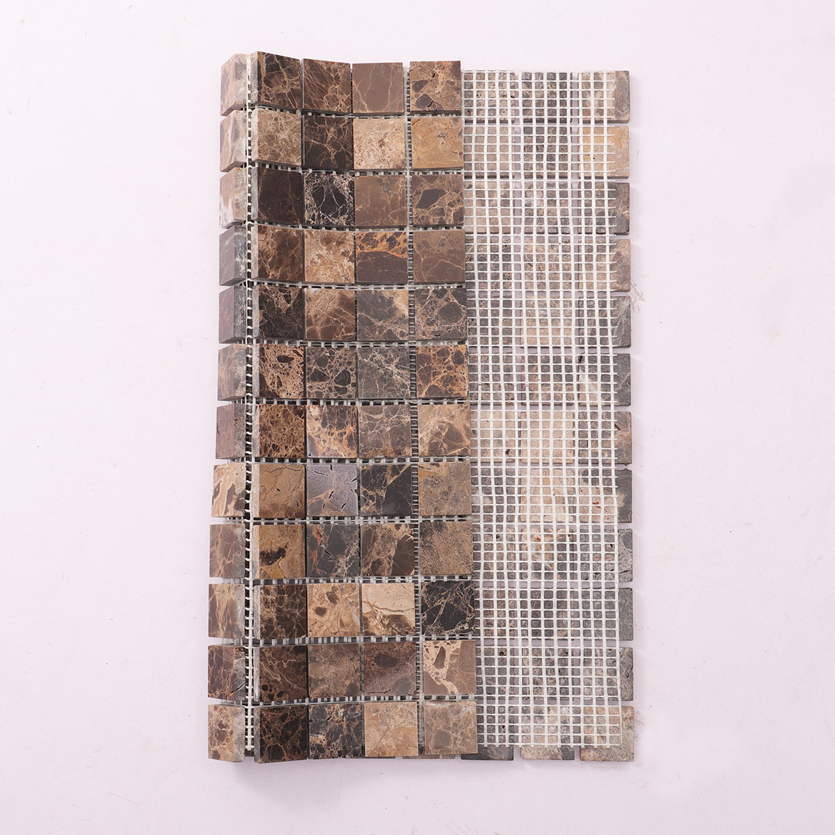 Dark brown mosaic marble tiles with folded back side