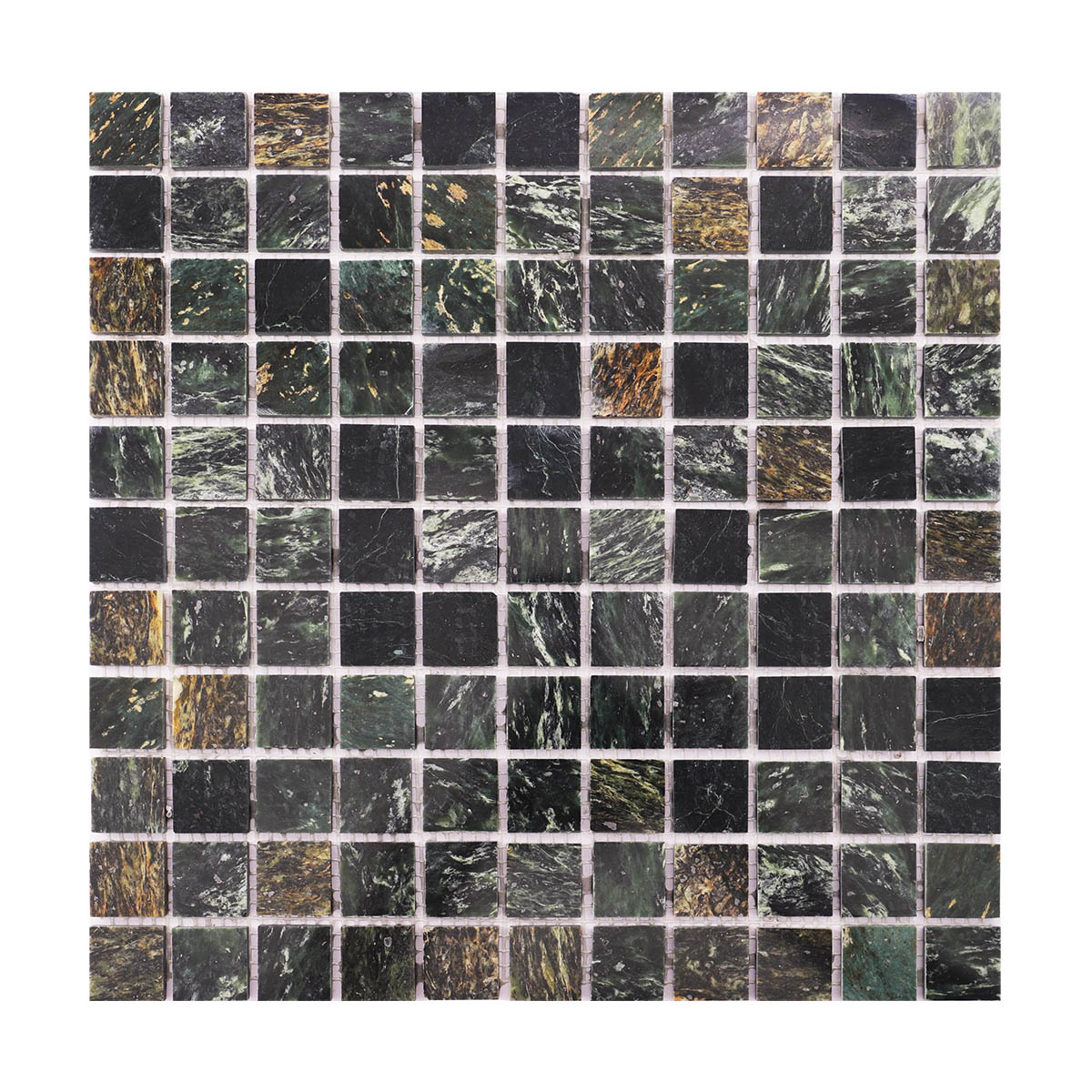 Obverse side of Empress Green marble mosaic stone tiles.