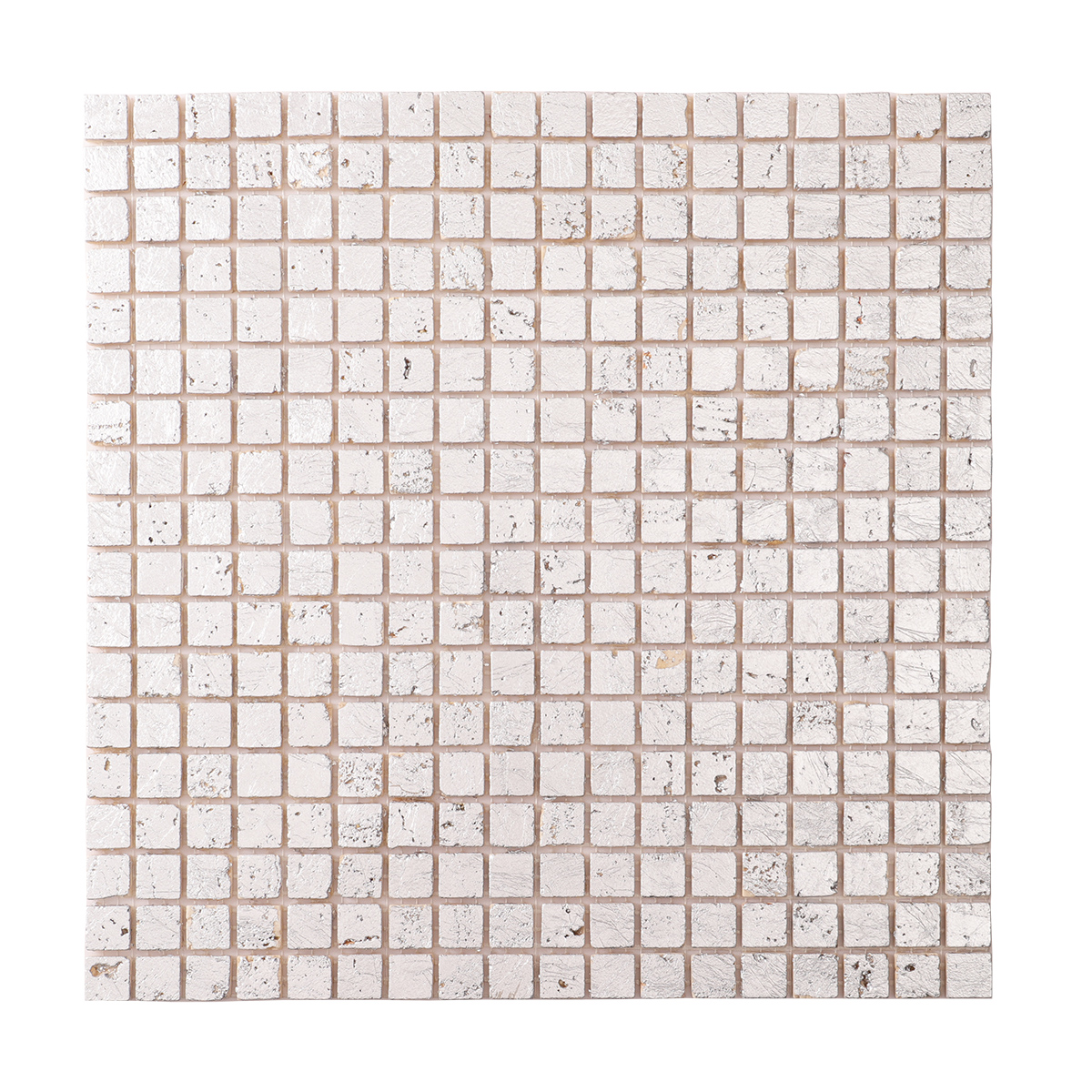Obverse side of silver foil travertine mosaic wall tiles