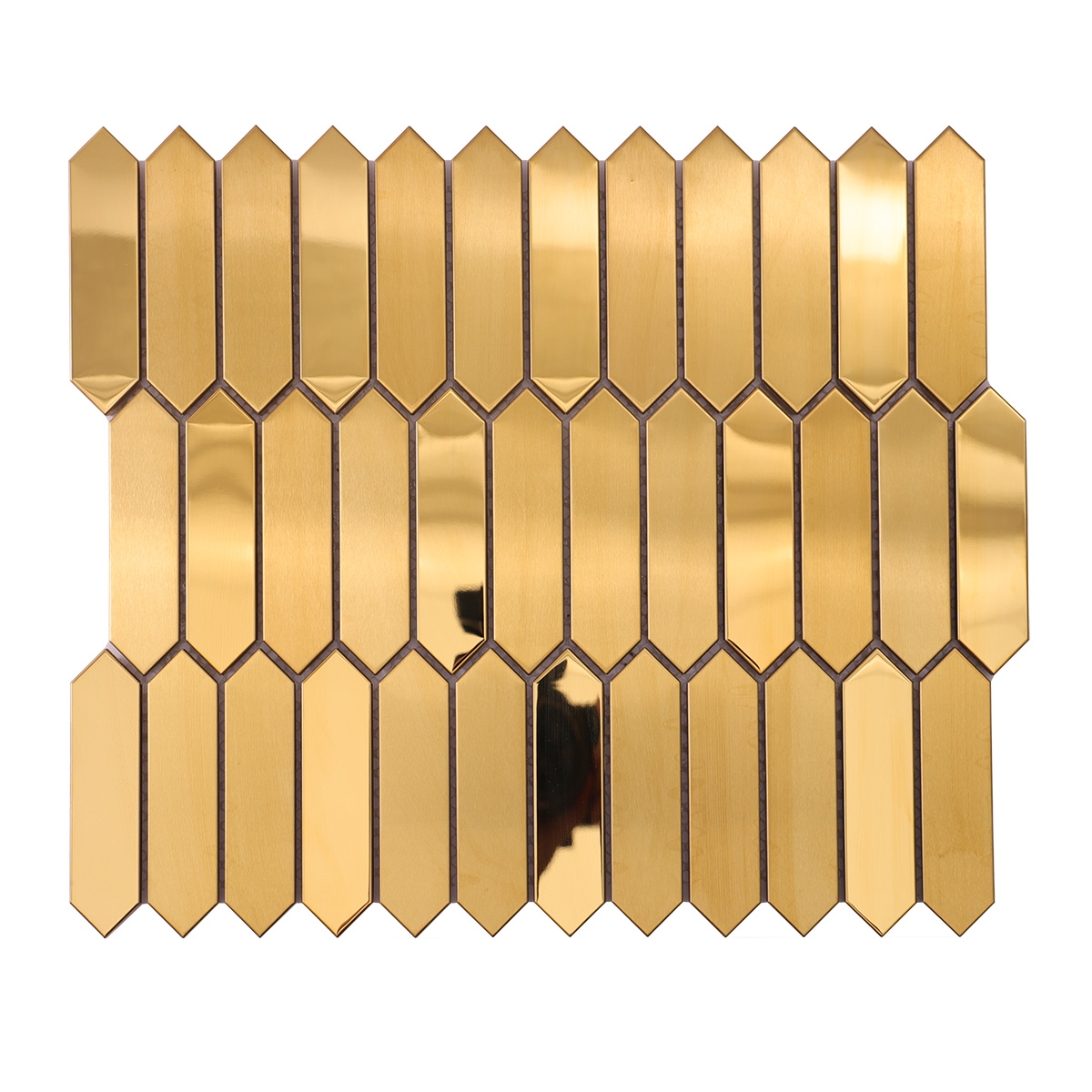 Obverse side of gold picket stainless steel mosaic metallic tiles
