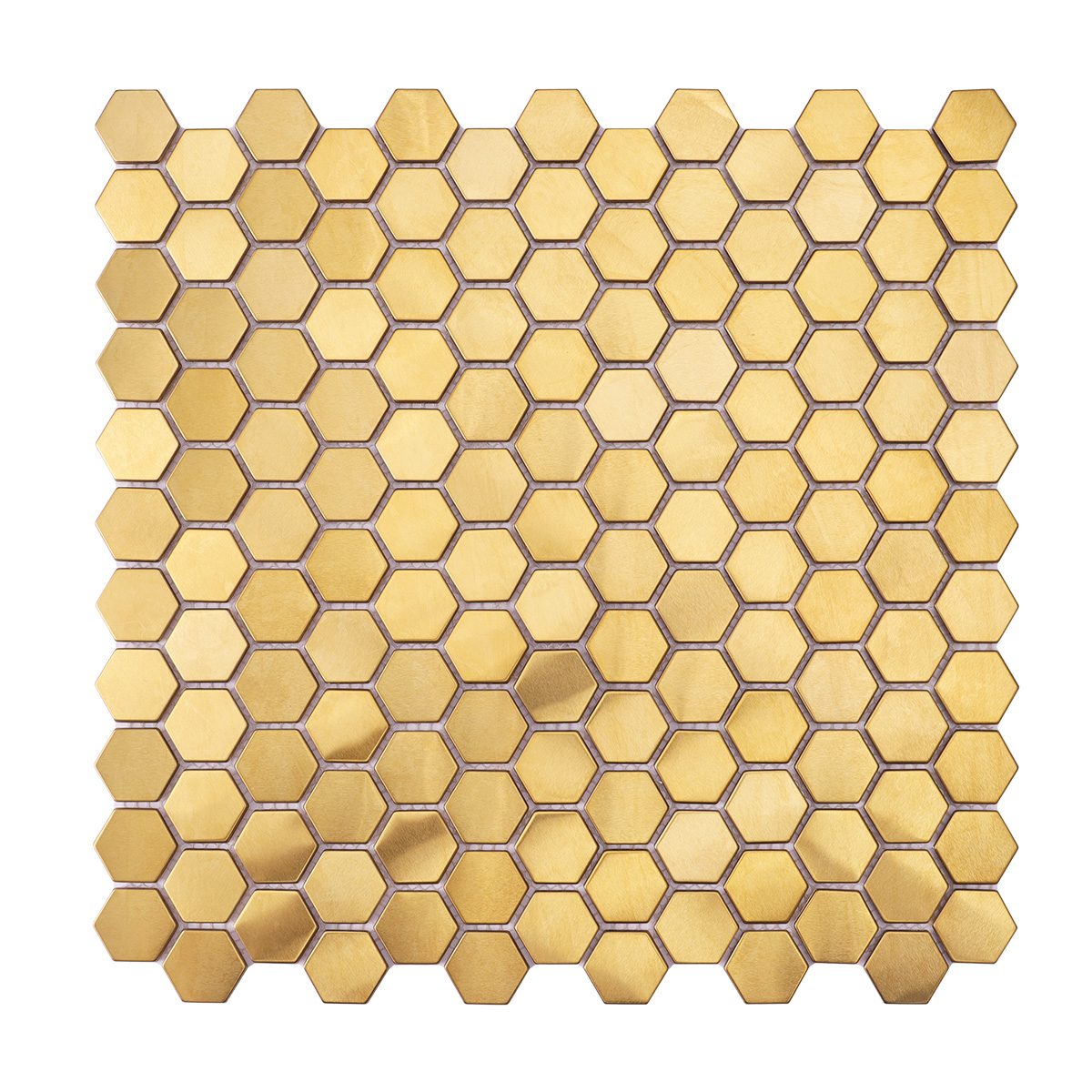 Obverse side of hexagon gold brushed mirror stainless steel mosaic tiles