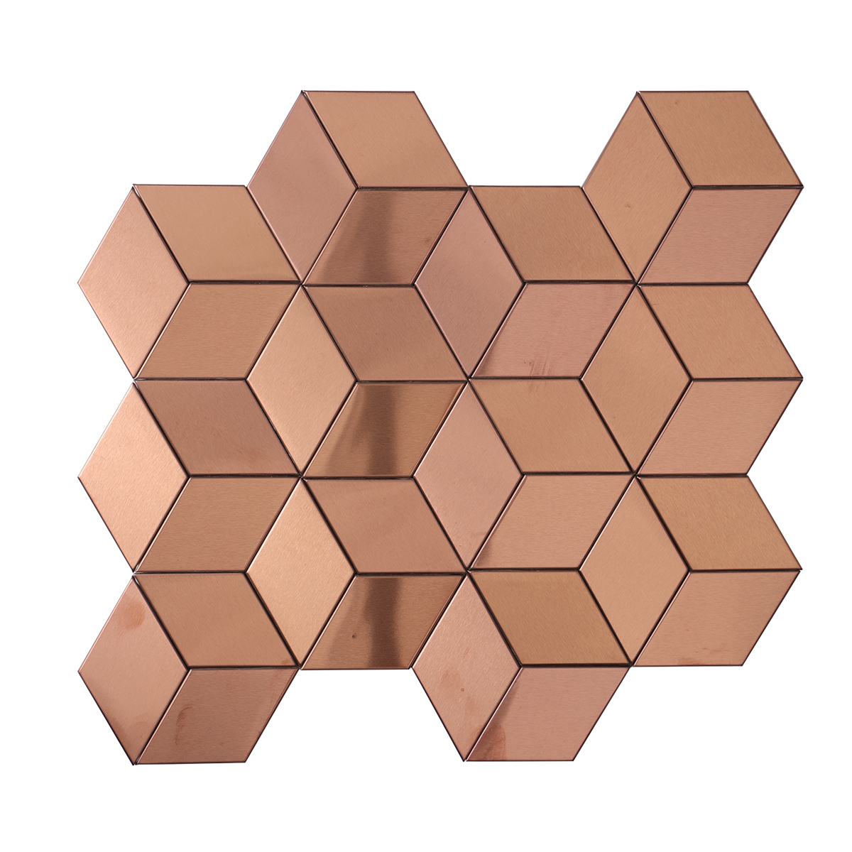 Obverse side of 3d Cube Stainless Steel Rose Gold Metal Mosaic Tile