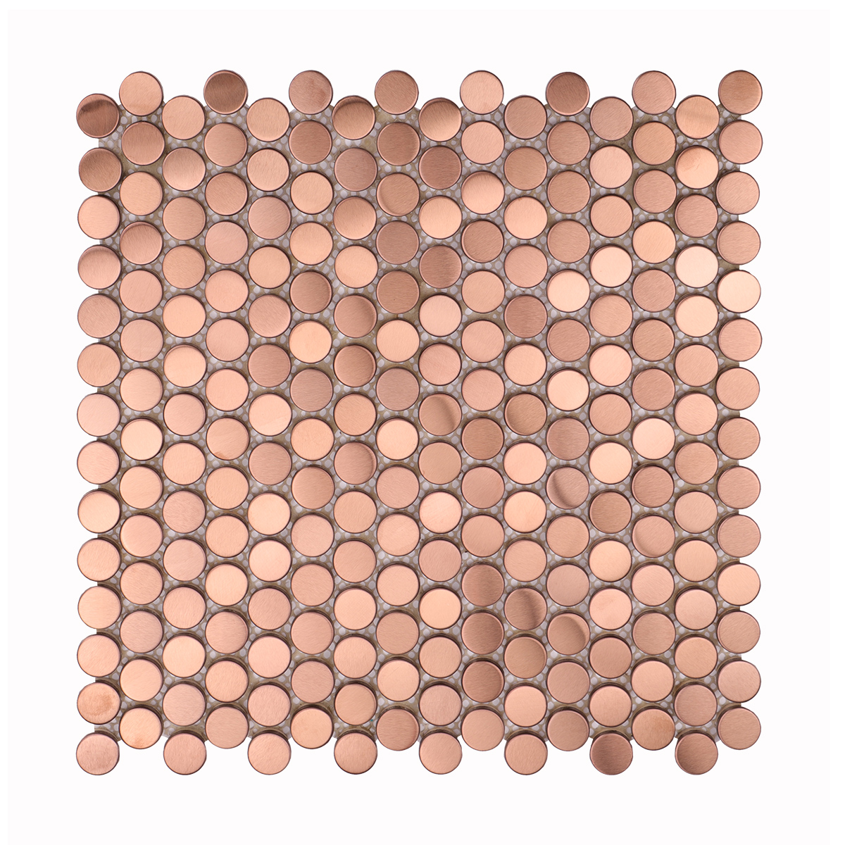Obverse side of rose gold penny rounds stainless steel metal mosaic tiles