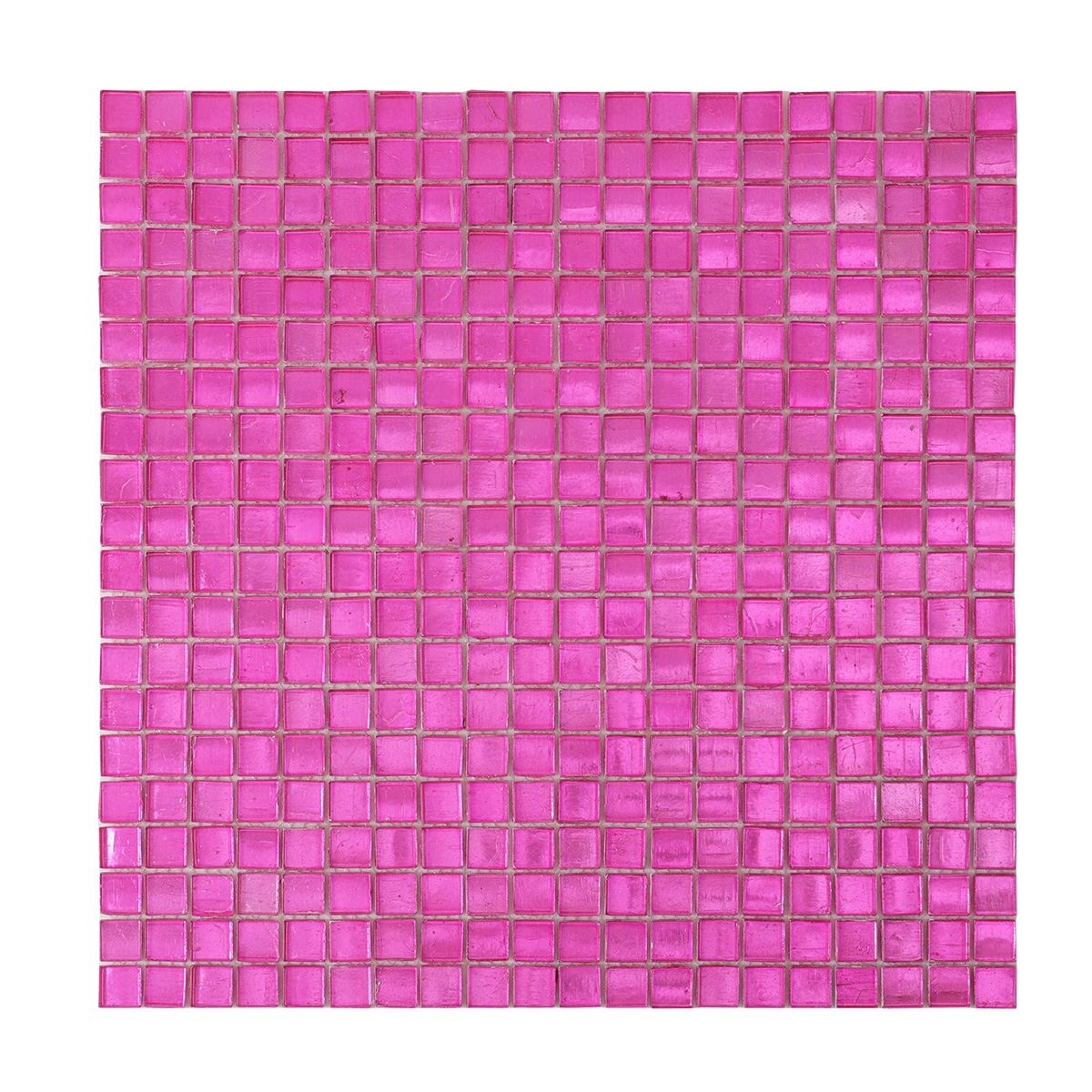 Obverse side of pink foil square glass mosaic tiles