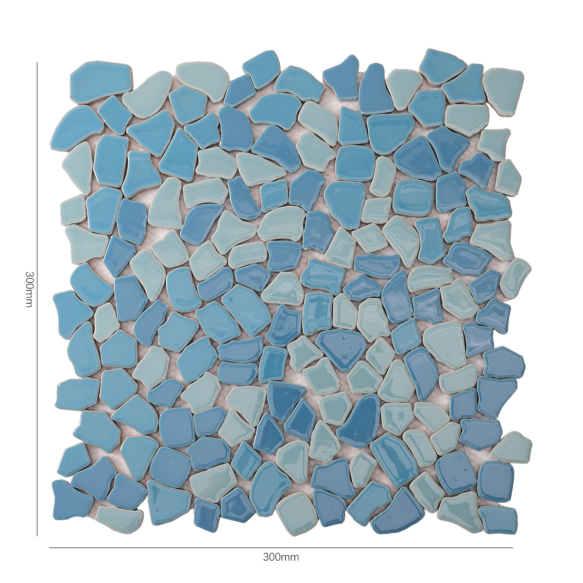 Size view of obverse side of ceramic cracked mosaic tiles