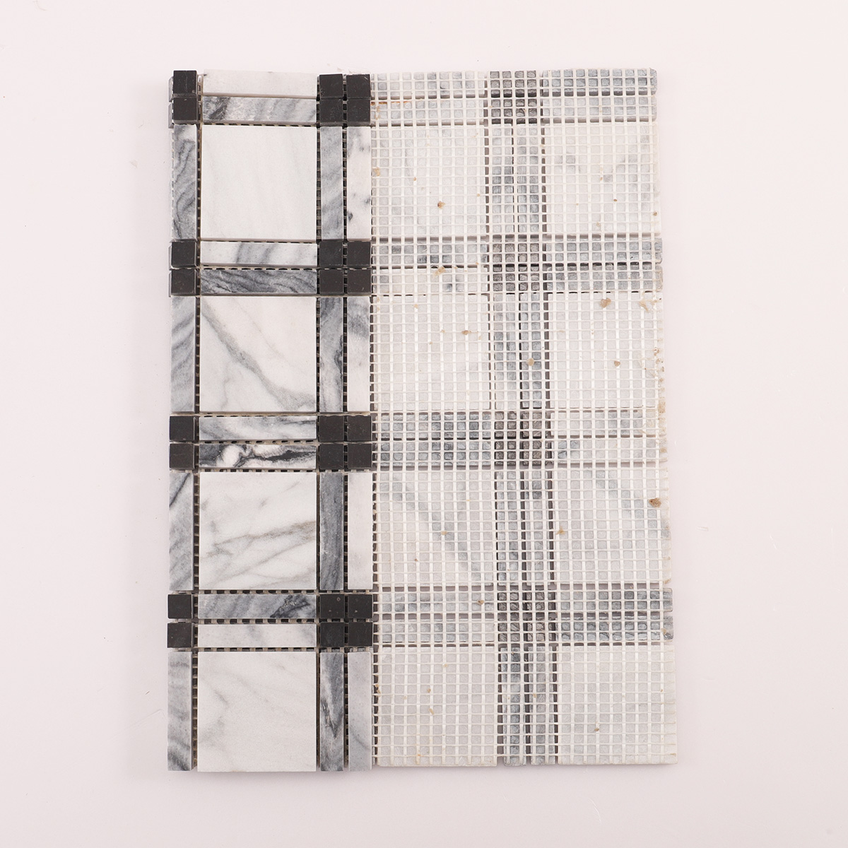 Black & White Plaid Marble Polished Mosaic Tiles-SAICINA TILES