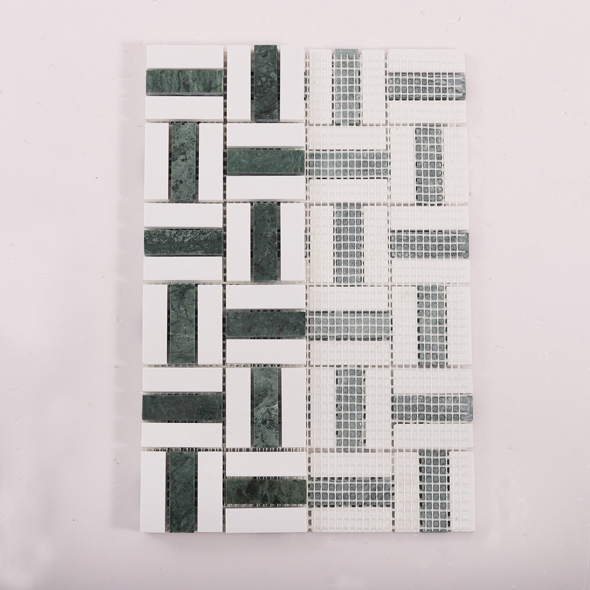 Empress Green and White Marble Mosaic Basketweave Tiles-SAICINA TILES