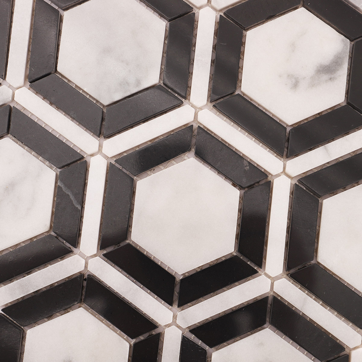 Carrara White and Black Hexagon Geometric Marble Mosaic Tiles-SAICINA TILES