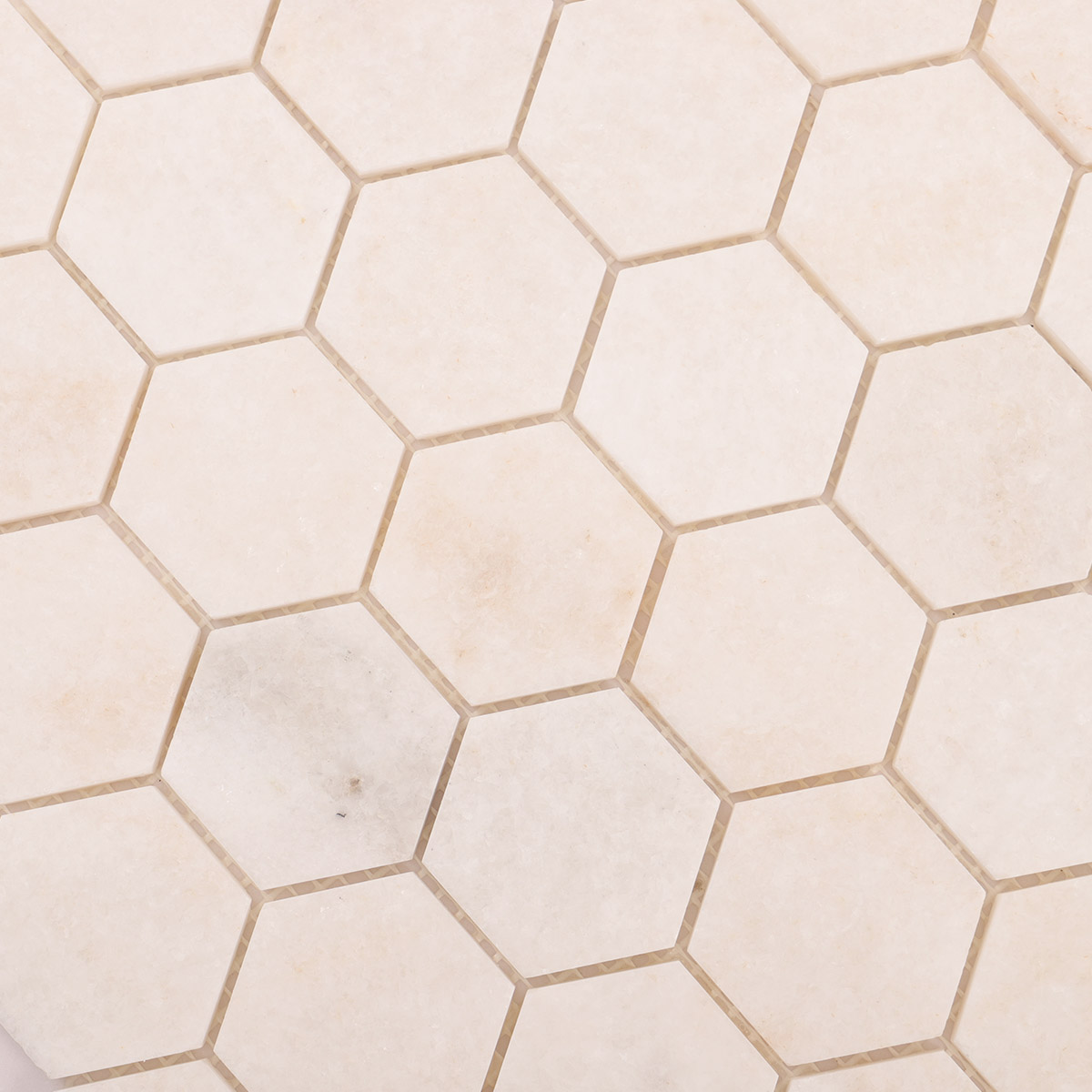 Close-up of crystal white hexagon marble mosaic tiles