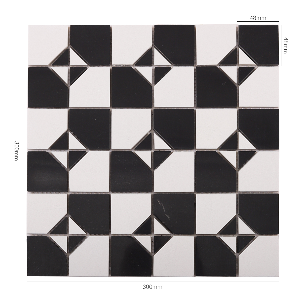 Size view of obverse side of Black and White Polished Marble Mosaic Tiles