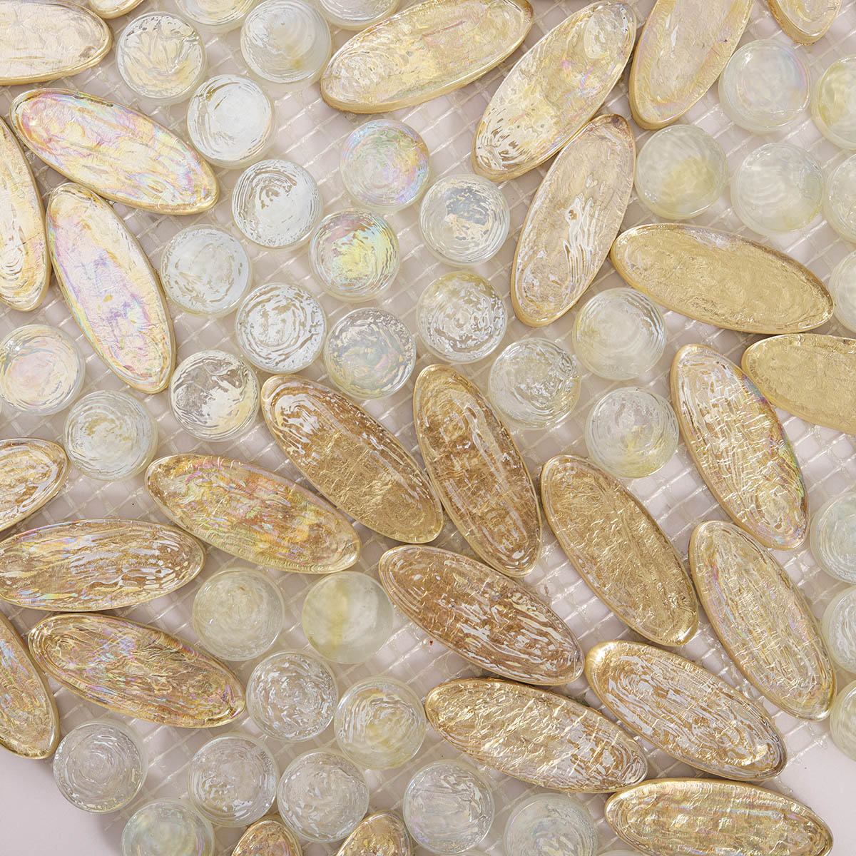 Close-up view of Gold Glass Flower Art Mosaic Floor Tiles