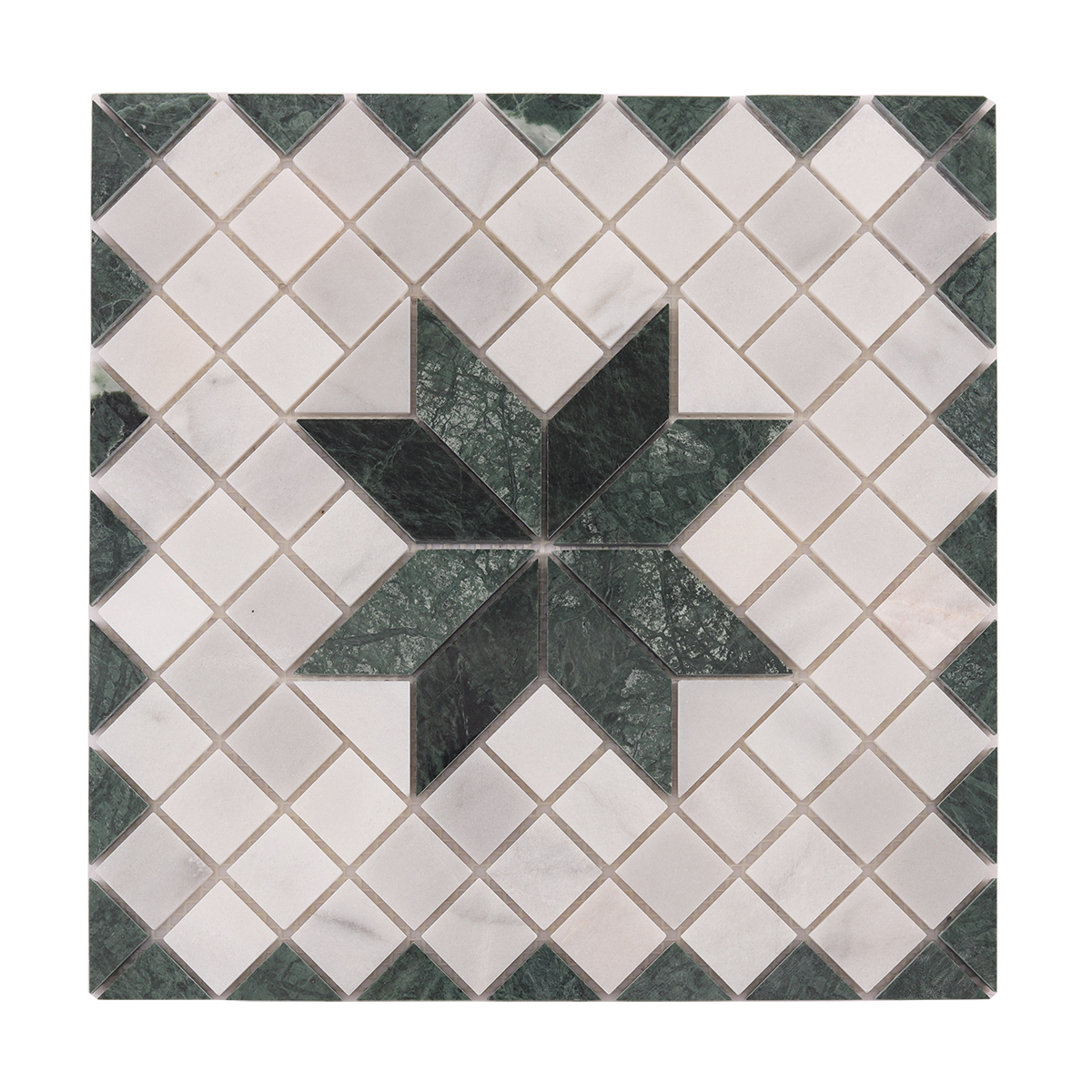 Obverse side of Carrara White & Green Star Marble Mosaic Tiles