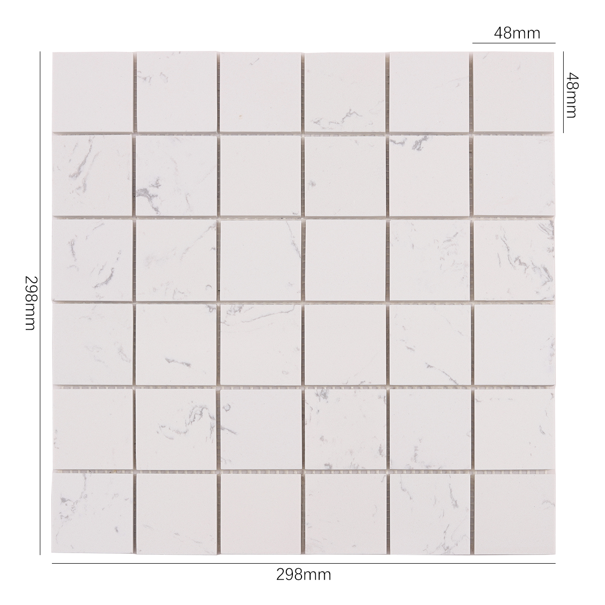 Size view of obverse side of White Square Polished Marble Mosaic Tiles