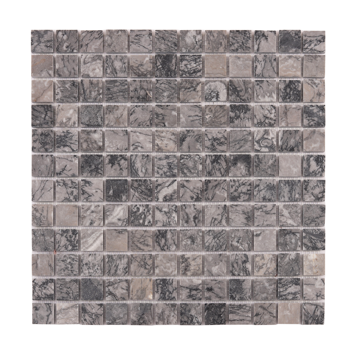 Obverse side of Bardiglio Gray Square Marble Polished Mosaic Tiles