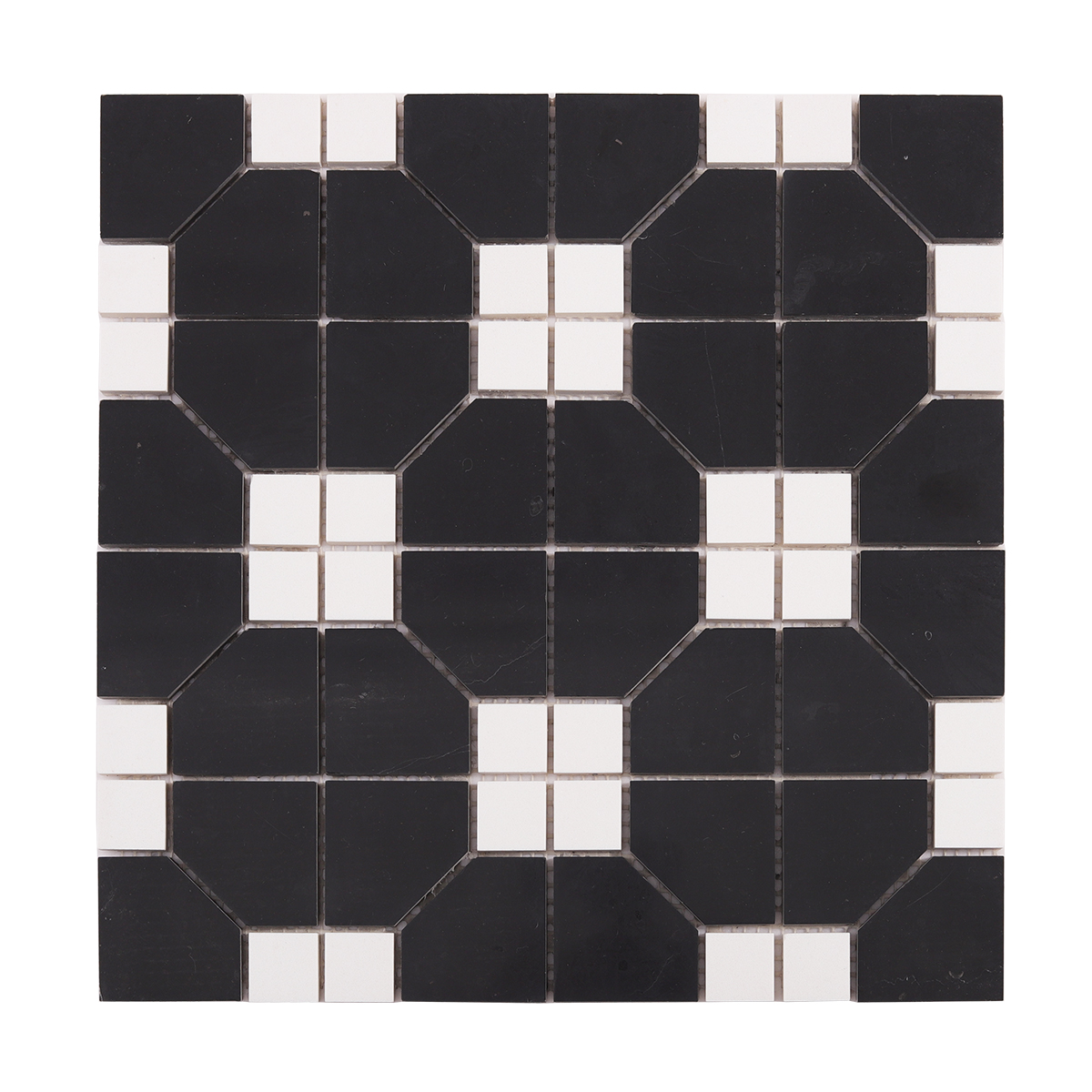 Obverse side of Black and White Hexagon Geometric Marble Mosaic Tiles