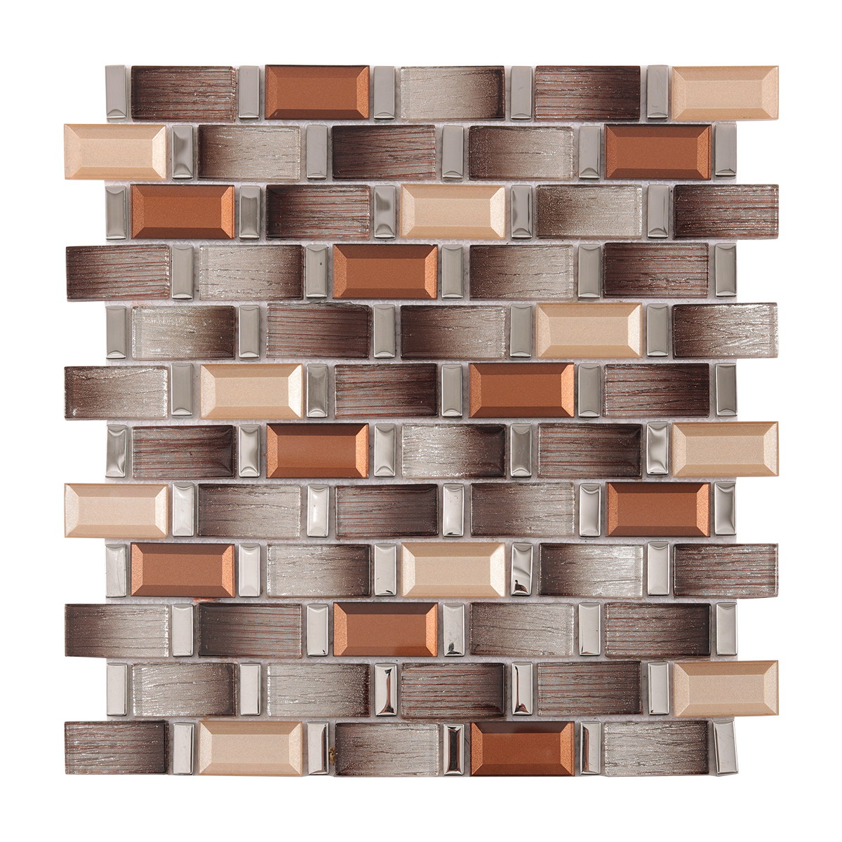 Obverse side of Brown & Beige Brick Glass Mosaic Tiles