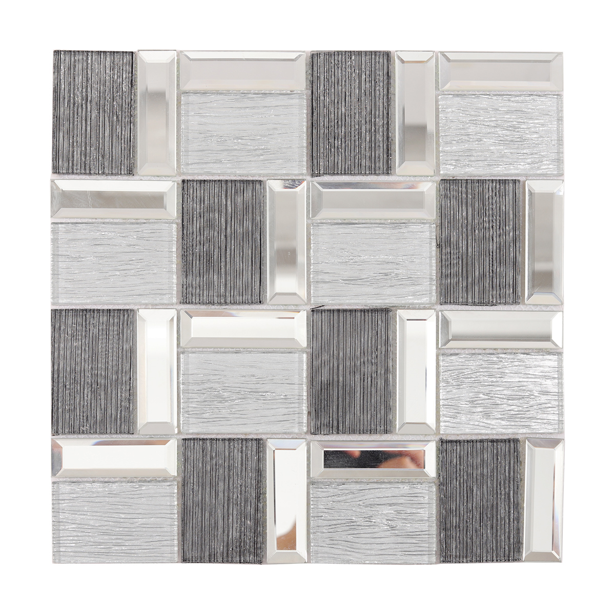 Gray & Silver Glitter Metallic Glass Mosaic Tiles, obverse side view