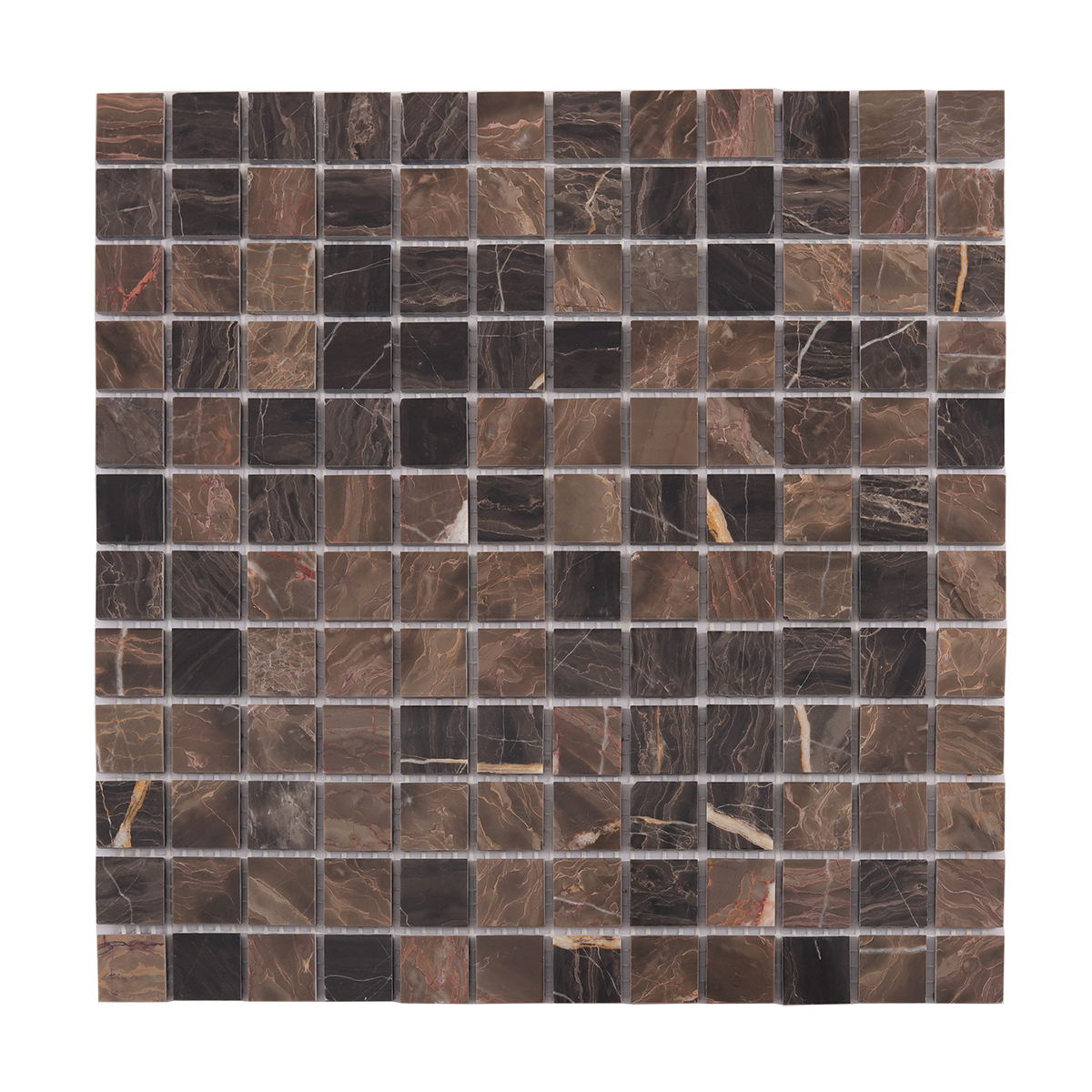 Dark Emperador Marble Square Mosaic Tiles, obverse side view