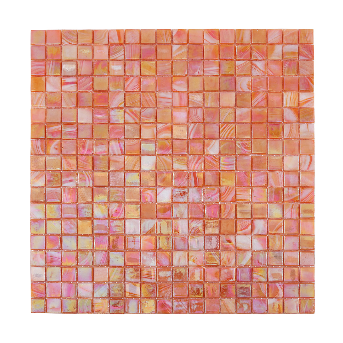 Burnt Orange Iridescent Glass Mosaic Tile, front-facing detail