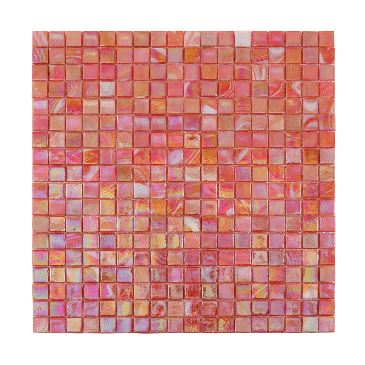 Orange Square Glass Mosaic Kitchen Tiles, obverse side view