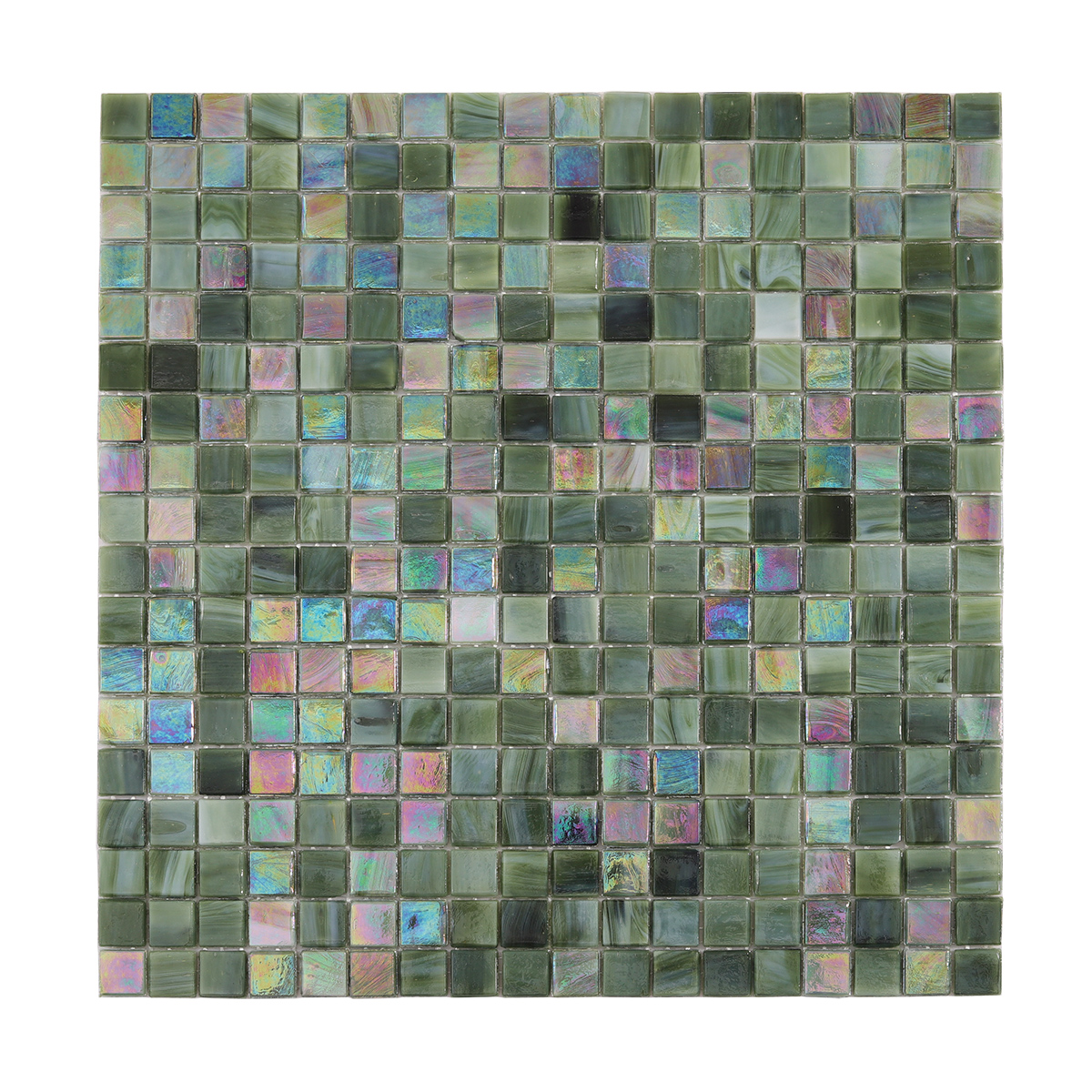 Green Square Glass Mosaic Tiles, obverse side view
