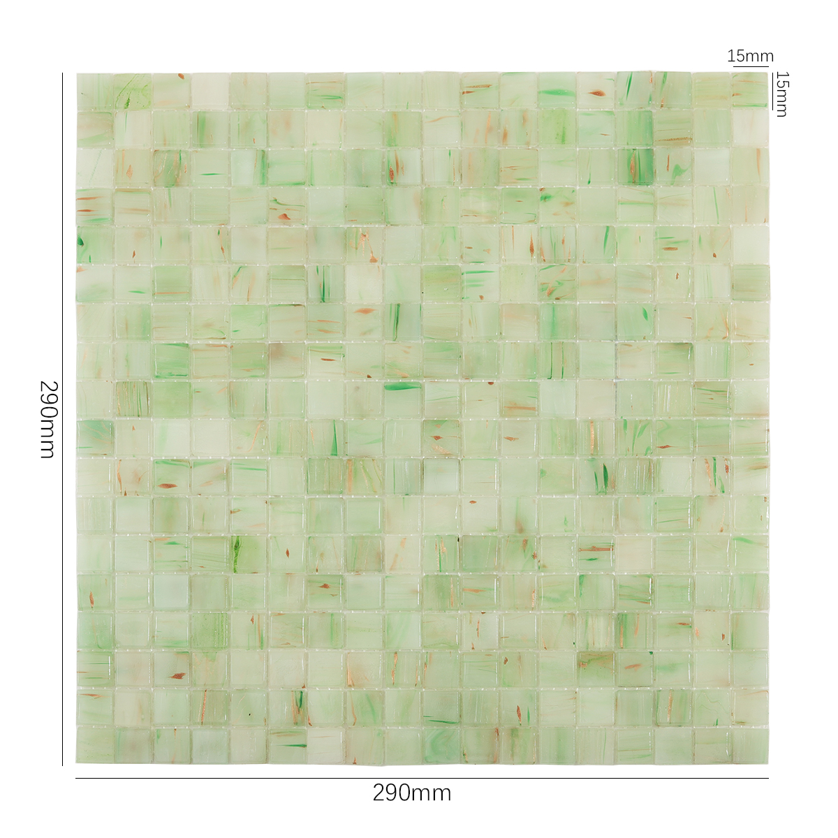 Light Green Square Mosaic Wall and Floor Tile, displayed with size dimensions