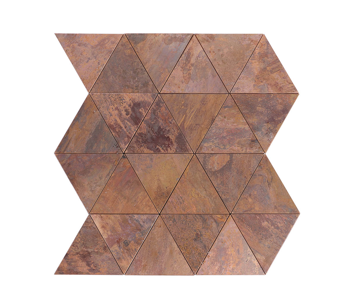 Triangle Copper Metal Mosaic Tile, front-facing detail