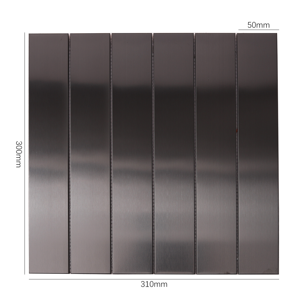 Black Rectangle Metal Stainless Steel Mosaic Tiles, displayed with size dimensions