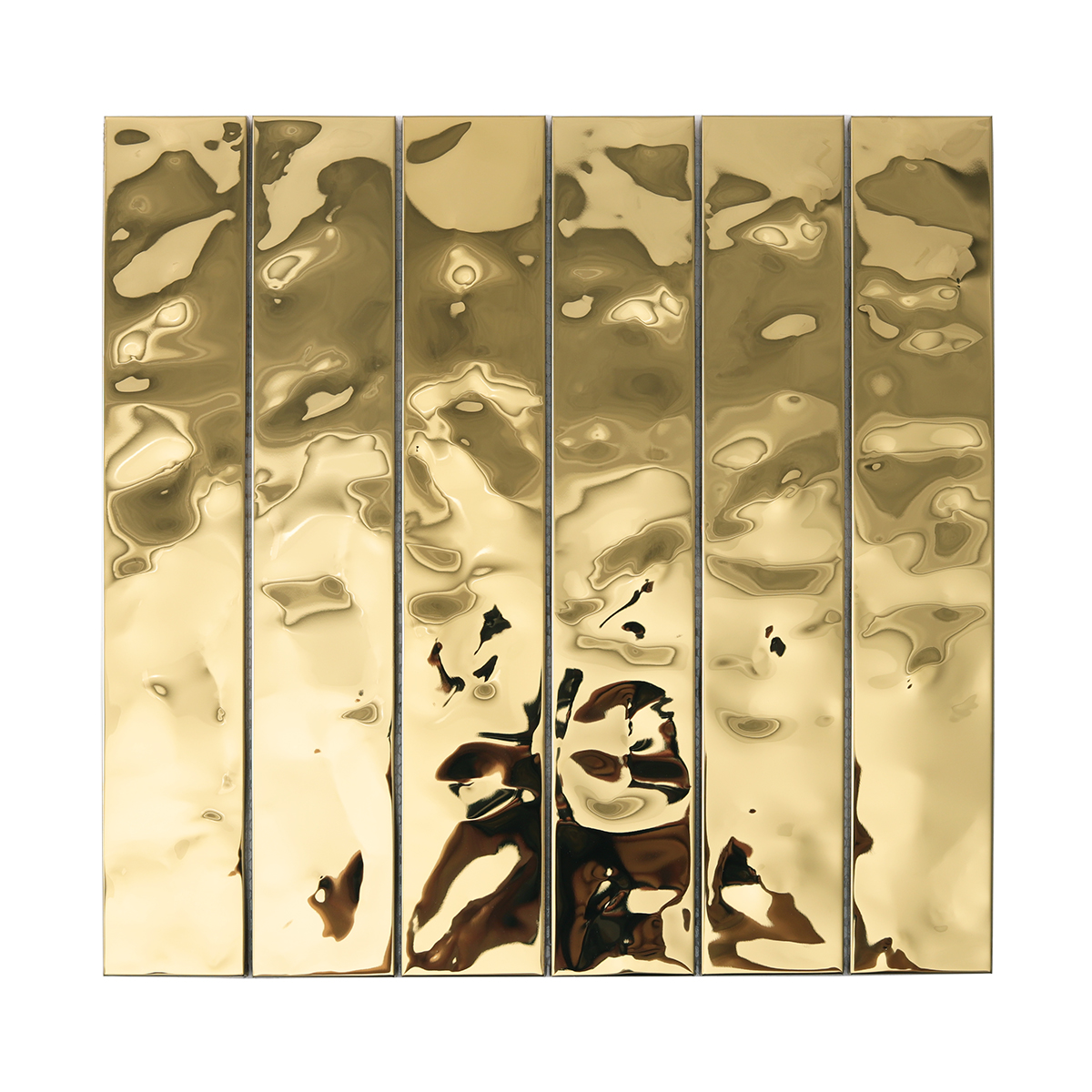 Gold Wave Stainless Steel Brick Mosaic Tiles, obverse side view