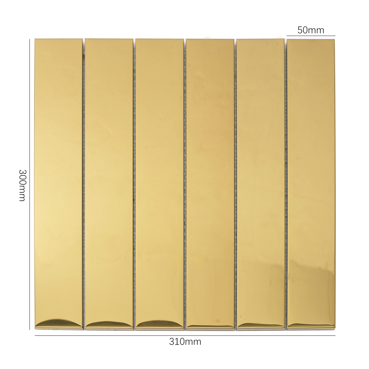  Gold Mirror Brick Metal Mosaic Tiles, displayed with size dimensions