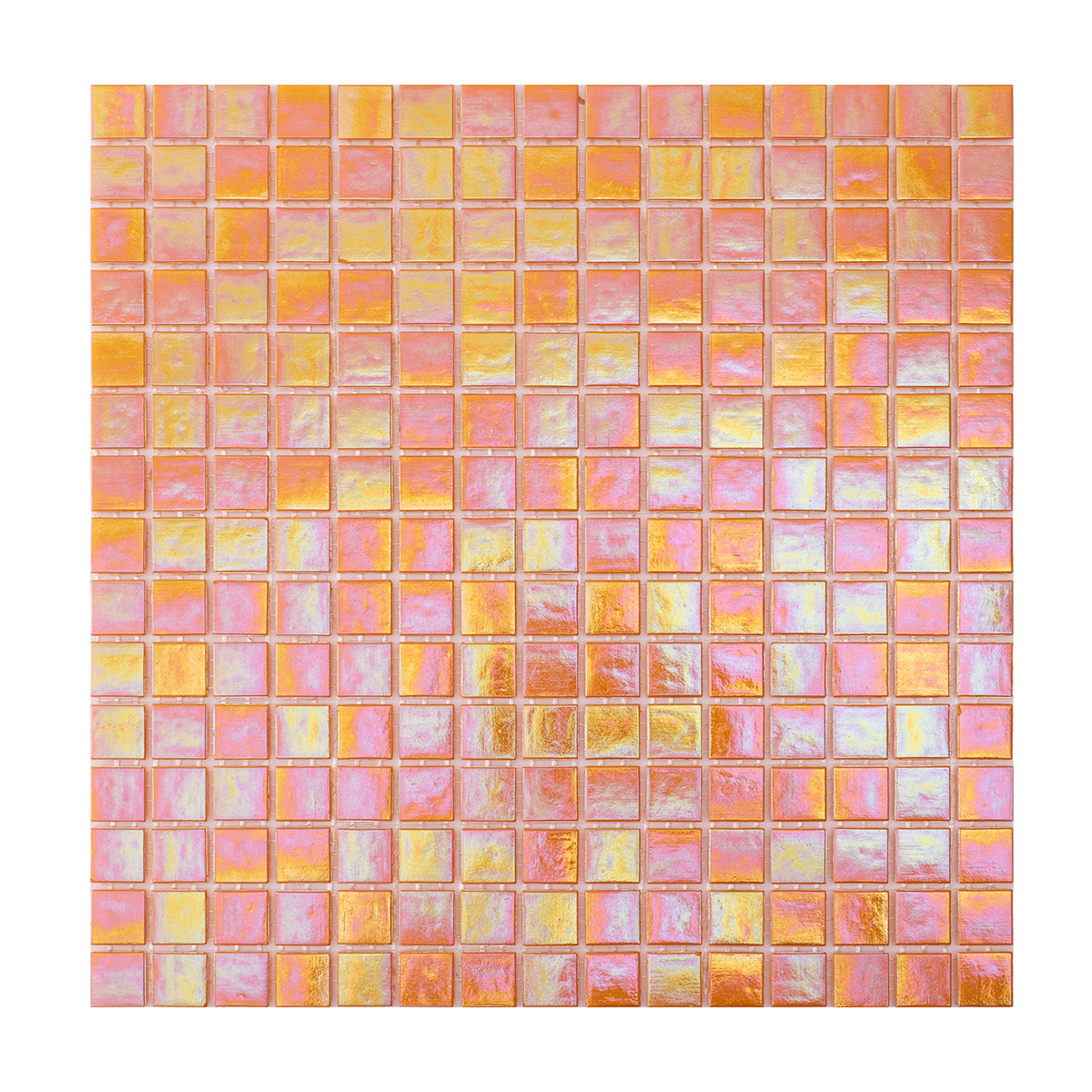 ridescent Sunset Orange Glass Square Mosaic Tile, obverse side view