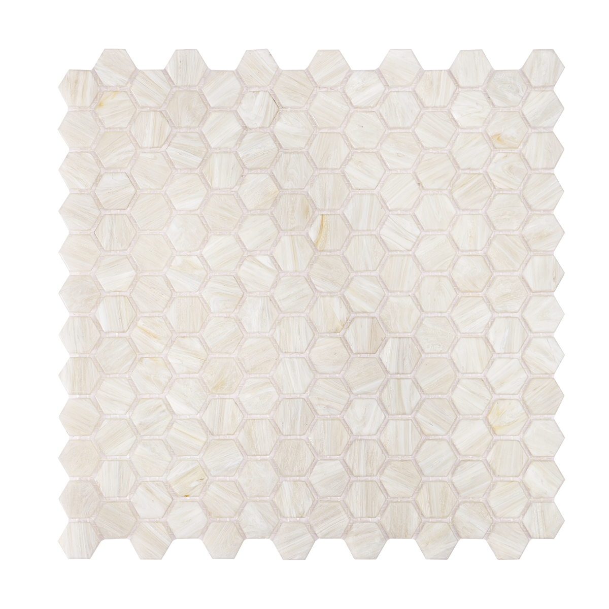 Hexagon Beige Glass Mosaic Wall Tile, obverse view