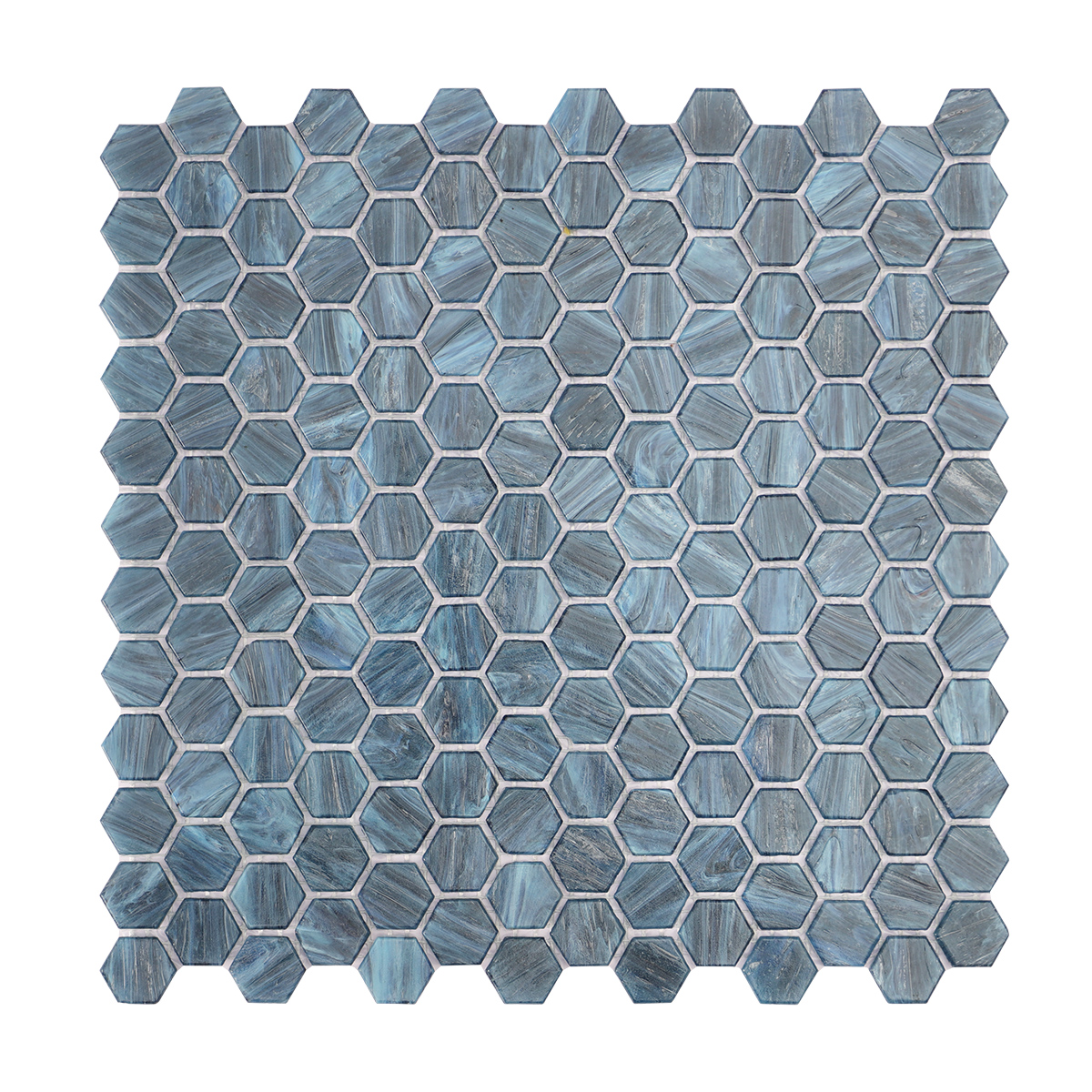Navy Blue Hexagon Glass Mosaic Tile Backsplash, obverse view