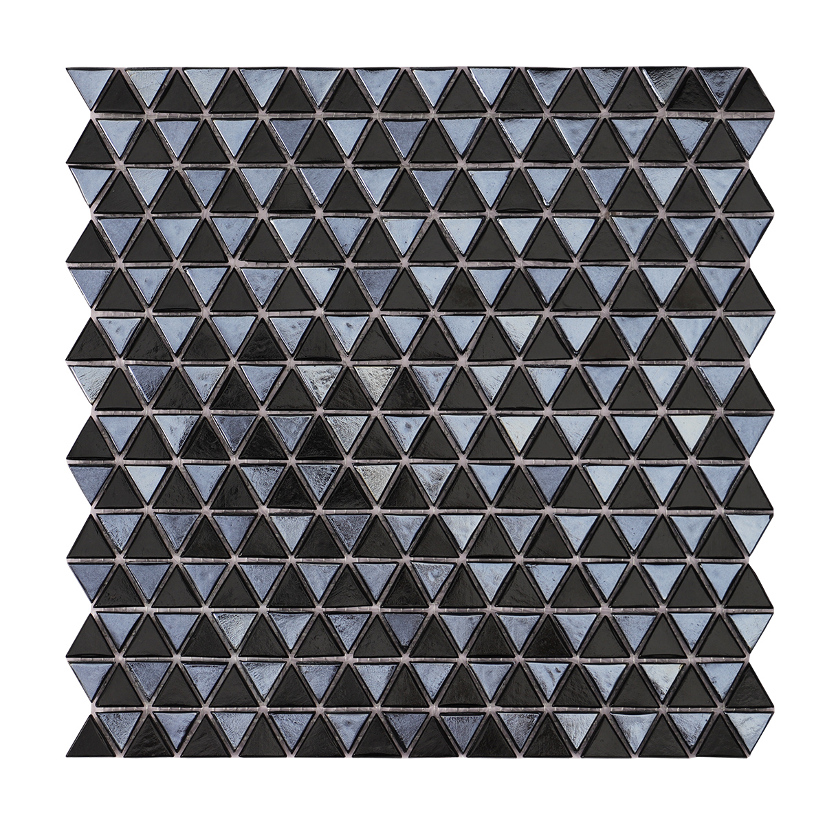 Glossy Mini Triangle Black Glass Mosaic Tile, obverse view