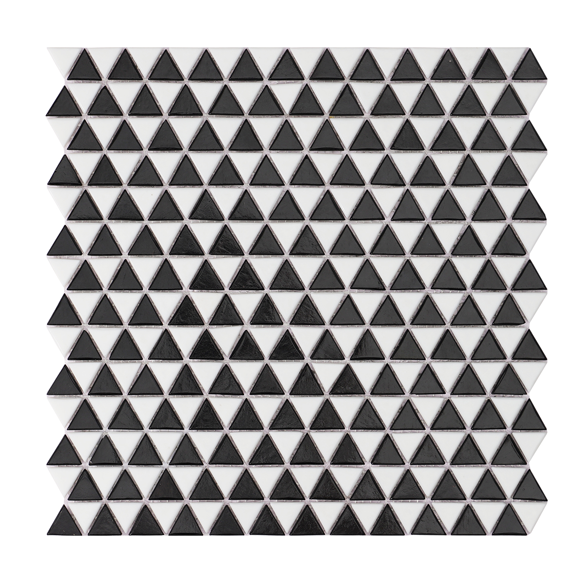 Black and White Triangle Shaped Glass Mosaic Floor Tile, obverse view