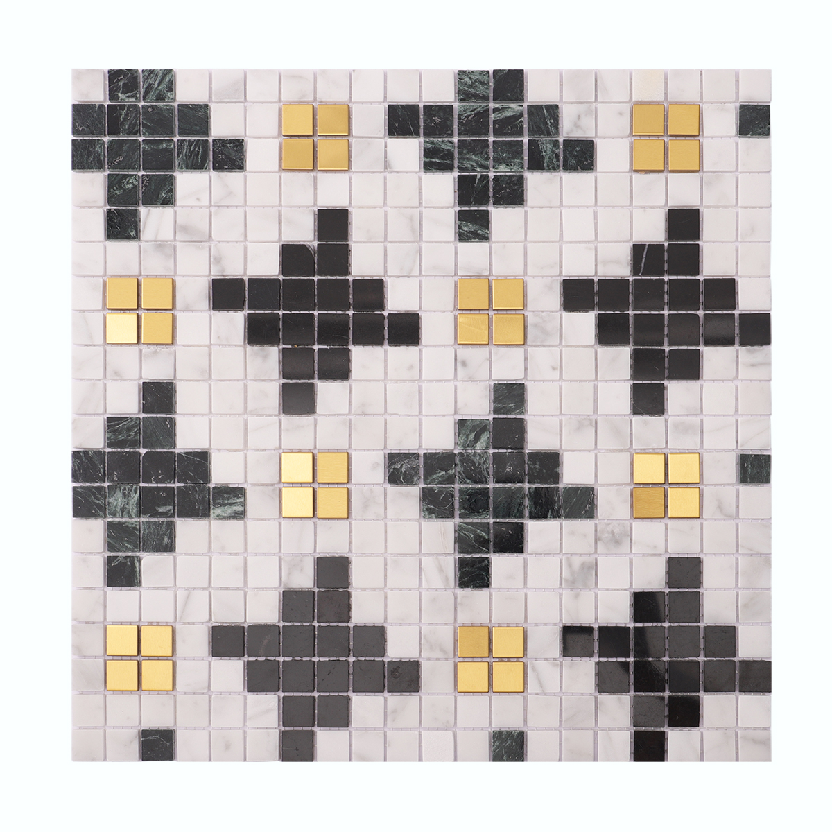 Front View of Green White Mix Gold Marble Metal Mosaic Tile 