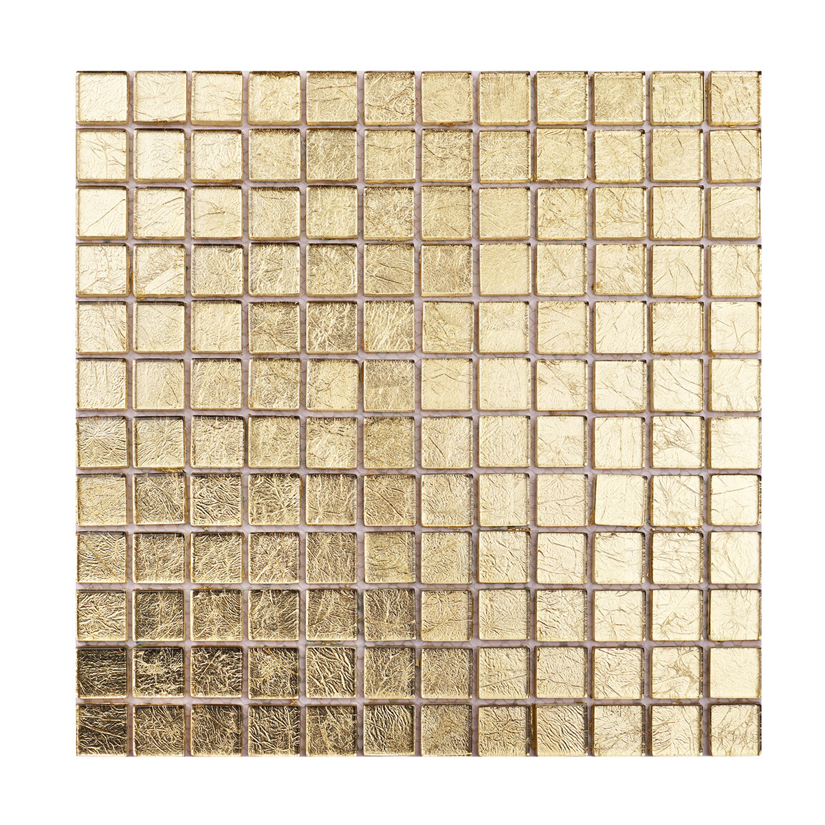Front View of Glossy Gold Square Glass Mosaic Wall Tile