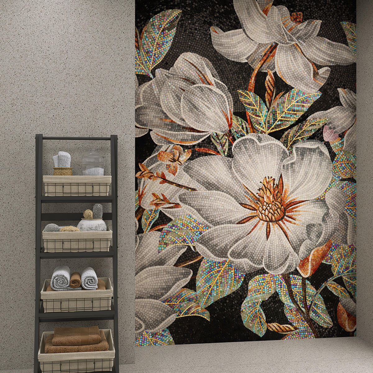 Elegant Bathroom Wall with Flower Glass Mosaic Art Tile
