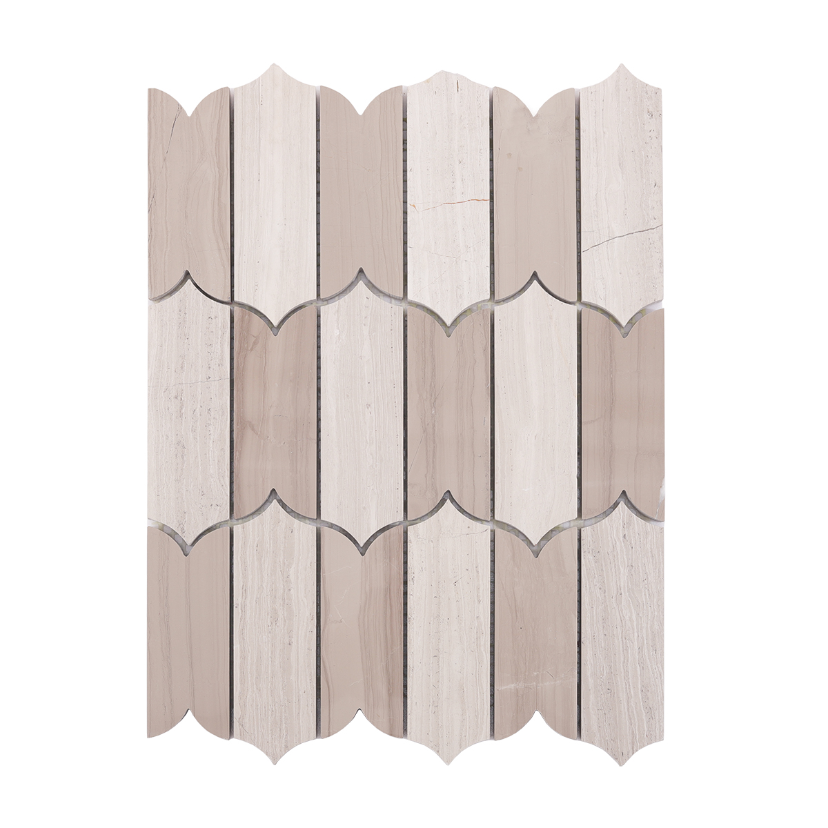 Front View of Limestone Wooden Beige Marble Mosaic Tile
